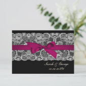 Faux lace and ribbon pink , black  3.5 x 5 rsvp (Standing Front)