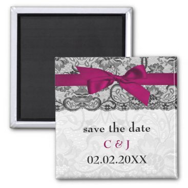 Faux lace and ribbon pink, black  save the date magnet