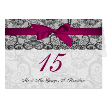 Faux lace and ribbon pink black table number cards