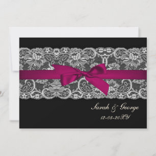 Faux lace and ribbon pink , black wedding invites