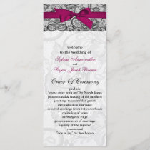 Faux lace and ribbon pink, black  wedding programs