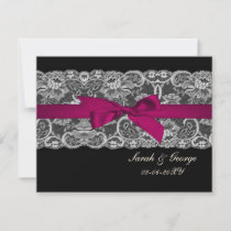 Faux lace and ribbon pink , black  wedding rsvp
