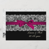 Faux lace and ribbon pink black  wedding Thank You Invitation (Front/Back)