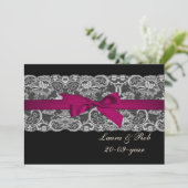 Faux lace and ribbon pink black  wedding Thank You Invitation (Standing Front)