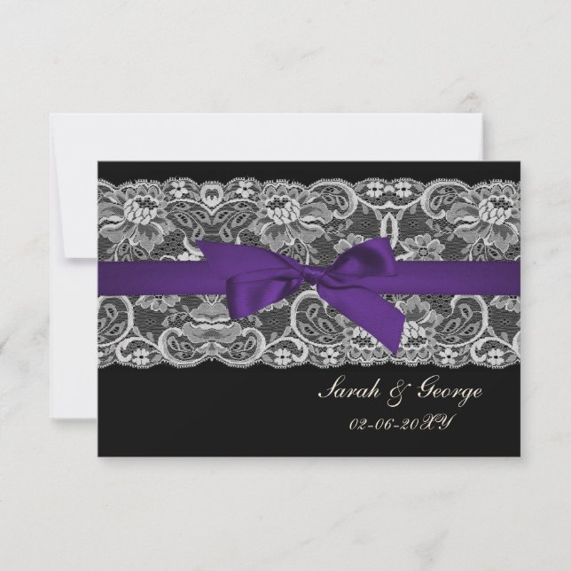 Faux lace and ribbon purple black  3.5 x 5 rsvp (Front)