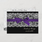 Faux lace and ribbon purple black  3.5 x 5 rsvp (Front/Back)