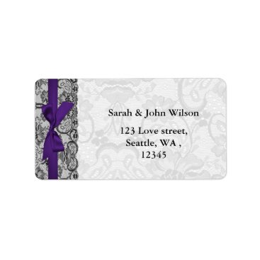Faux lace and ribbon purple black address labels