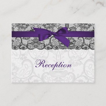 Faux lace and ribbon purple black  reception cards