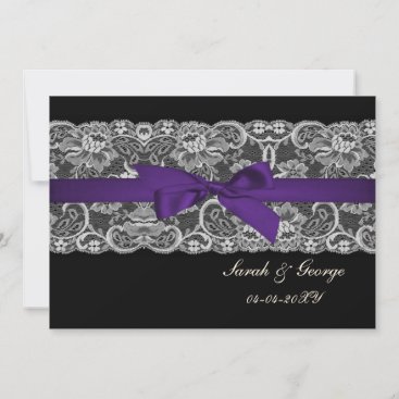 Faux lace and ribbon purple black  save the date