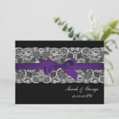 Faux lace and ribbon purple black  wedding invites (Standing Front)