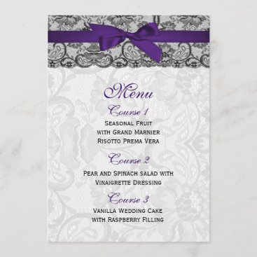 Faux lace and ribbon purple ,black  wedding Menu