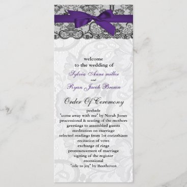 Faux lace and ribbon purple black wedding programs