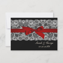 Faux lace and ribbon red , black  3.5 x 5 rsvp
