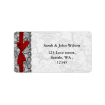Faux lace and ribbon red , black  address labels