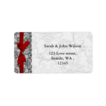 Faux lace and ribbon red , black  address labels