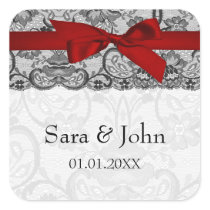Faux lace and ribbon red ,black  envelope seals