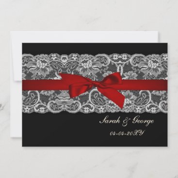 Faux lace and ribbon red, black  save the date