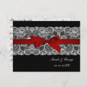 Faux lace and ribbon red, black  save the date announcement postcard (Front/Back)