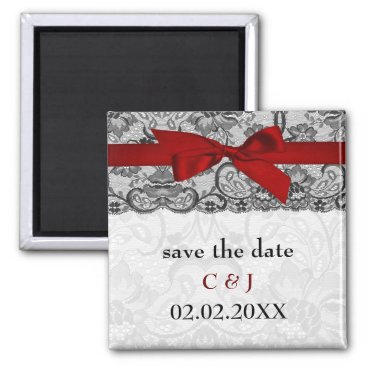 Faux lace and ribbon red, black  save the date magnet