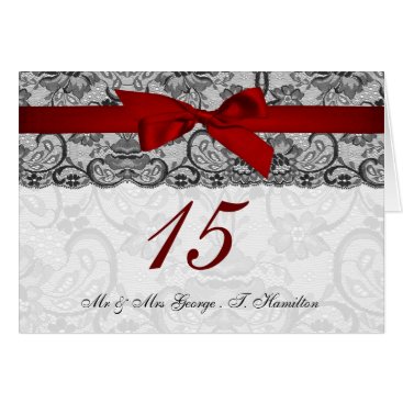 Faux lace and ribbon red, black table number cards