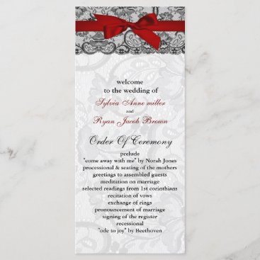 Faux lace and ribbon red , black  wedding programs