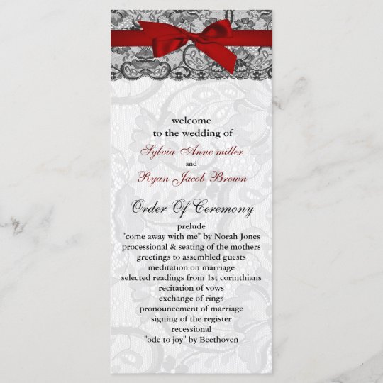 Faux Lace And Ribbon Red Black Wedding Programs Zazzle Com