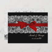 Faux lace and ribbon red , black  wedding rsvp (Front/Back)