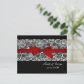 Faux lace and ribbon red , black  wedding rsvp (Standing Front)