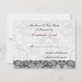 Faux lace and ribbon red , black  wedding rsvp (Back)