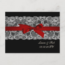 Faux lace and ribbon red ,black  wedding Thank You Postcard