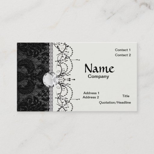 Customizable faux lace black gray damask pattern business card