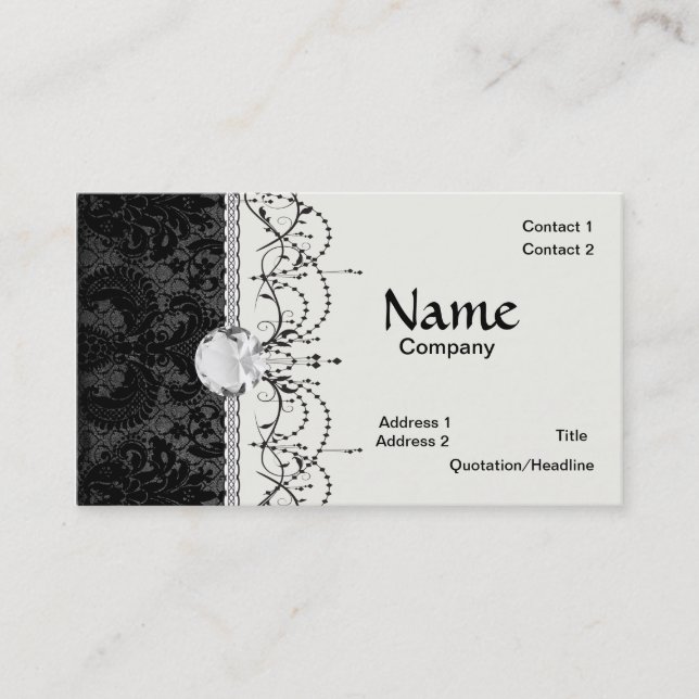 faux lace black gray damask pattern business card (Front)