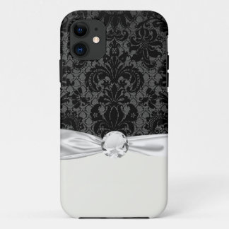 faux lace black gray damask pattern iPhone 11 case