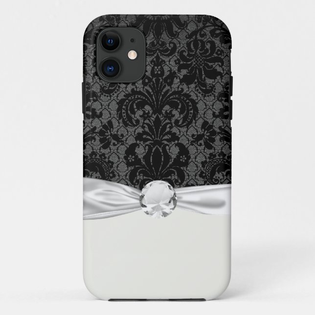 faux lace black gray damask pattern Case-Mate iPhone case (Back)