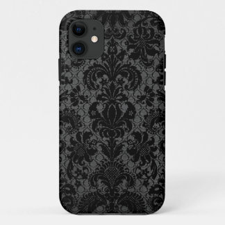 faux lace black gray damask pattern iPhone 11 case
