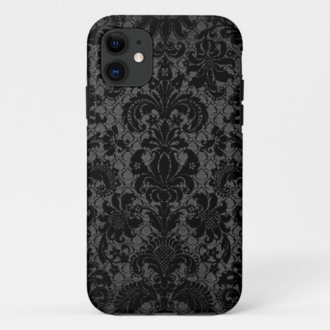 faux lace black gray damask pattern Case-Mate iPhone case (Back)