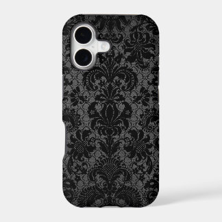 faux lace black gray damask pattern iPhone 17 case