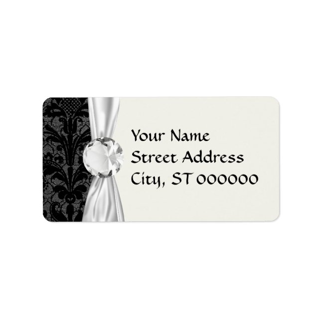 faux lace black gray damask pattern label (Front)