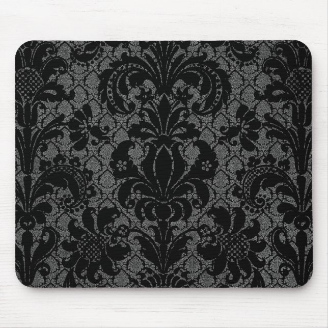 faux lace black gray damask pattern mouse pad (Front)