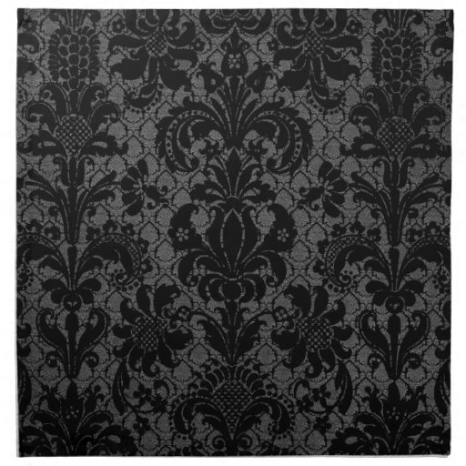 faux lace black gray damask pattern napkin | Zazzle