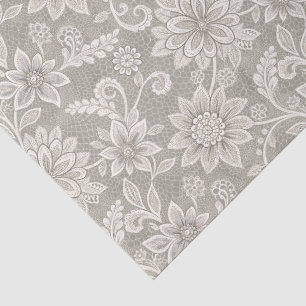 Faux Lace Ivory on Silver Gray Retirement Wedding Tissue Paper