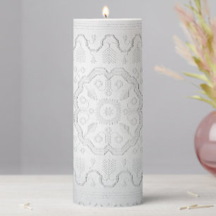 Faux Lace-like Embroidery Needlework Pillar Candle