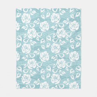 Faux Lace over Blue Background Fleece Blanket