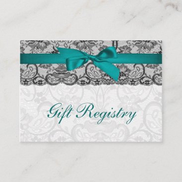 Faux lace  ribbon aqua, black  gift registry cards
