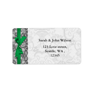 Faux lace ribbon emerald green address labels