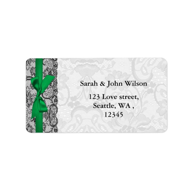 Faux  lace ribbon emerald green  address labels (Front)