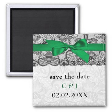 Faux lace ribbon emerald green save the date magnet