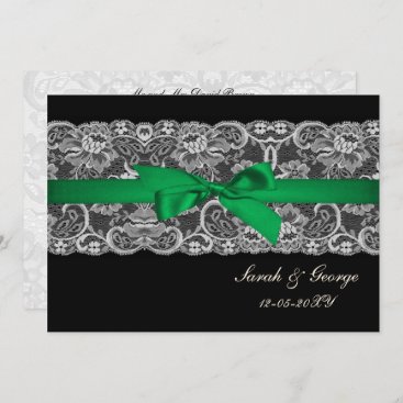 Faux lace  ribbon emerald green   wedding invites
