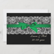 Faux lace ribbon emerald green  wedding Thank You Invitation