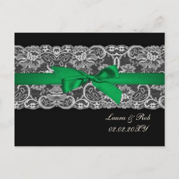 Faux lace ribbon emerald green  wedding Thank You Postcard